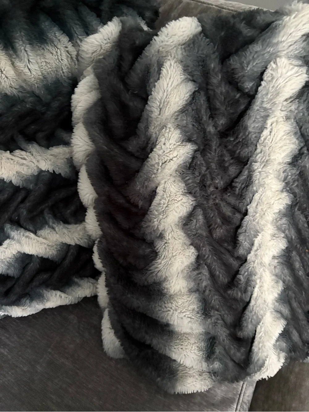 Luxury Faux Fur Chevron Throw pillows- Gray & White